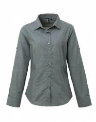 Premier Női blúz Premier PR317 Women'S Cross-Dye Roll Sleeve poplin Bar Shirt -S, Grey Denim