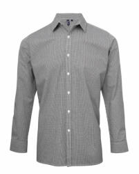 Premier Férfi ing Premier PR220 Men'S Long Sleeve Gingham Cotton Microcheck Shirt -XS, Black/White