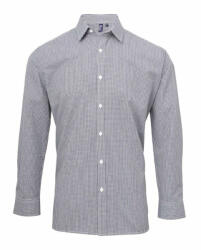 Premier Férfi ing Premier PR220 Men'S Long Sleeve Gingham Cotton Microcheck Shirt -3XL, Navy/White