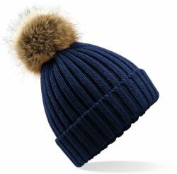 Beechfield Kötött sapka bundás pomponnal Pom Pom Chunky - Tengerészkék (B412-1000038175)