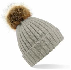 Beechfield Kötött sapka bundás pomponnal Pom Pom Chunky - Világos szürke (B412-1000038174)