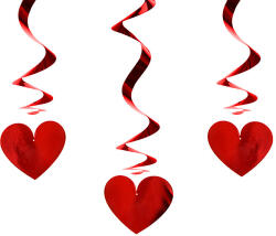 PartyDeco Serpentine decorative 3 buc inimioare roșii
