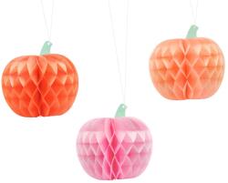PartyDeco Glob din hărtie Honeycomb - Mix de dovleac 3 buc