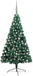 vidaXL zöld megvilágított fél műkarácsonyfa gömb szettel 210 cm (3077652) - vidaxl