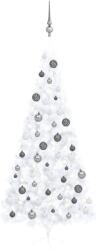 vidaXL fehér megvilágított fél műkarácsonyfa gömb szettel 240 cm (3077658) - vidaxl