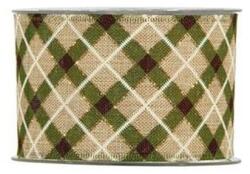  Díszkötöző szalag kockás textil 63mmx10m natúr-zöld (4357 13)