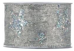  Díszkötöző szalag textil glitteres 63mmx10m csillag mintával ezüst (4443)