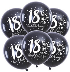 Balloons4party Set 6 baloane negre Majorat 18 ani 30 cm