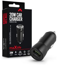 Maxlife MXCC-04 20W PD+QC autós gyorstöltő adapter USB+Type-C - fekete