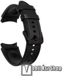  Okosóra szíj - FEKETE - szilikon belső / PU bőrrel bevont - 130mm + 75mm hosszú - SAMSUNG Galaxy Watch5 44mm (SM-R915F) / Watch5 40mm (SM-R905F) / Watch5 Pro (SM-R925F) / Watch4 Classic 46mm (SM-R890)