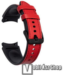 Okosóra szíj - PIROS - szilikon belső / PU bőrrel bevont - 130mm + 75mm hosszú - SAMSUNG Galaxy Watch5 44mm (SM-R915F) / Watch5 40mm (SM-R905F) / Watch5 Pro (SM-R925F) / Watch4 Classic 46mm (SM-R890) 