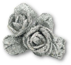  Drótos rózsa csokor csillámos ezüst 6 fej/cs (18-7594EZ)