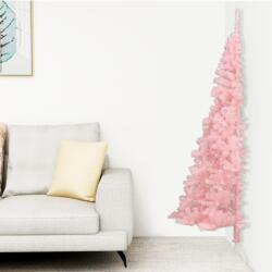 vidaXL Jumătate brad de Crăciun artificial cu suport, roz, 240 cm, PVC (344674)