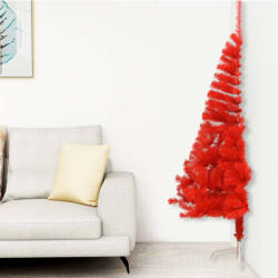 vidaXL Jumătate brad de Crăciun artificial cu suport, roșu 210 cm PVC (344688)