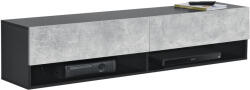Hessa Comoda TV Suspendabila pe Perete cu 2 Usi si 2 Rafturi, Negru/Efect Beton, 140x31x30 cm (73294038) Comoda