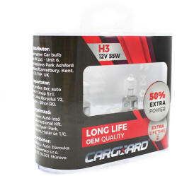 Carguard Set de 2 becuri Halogen H3, 55W +50% Intensitate - LONG LIFE - CARGUARD Best CarHome