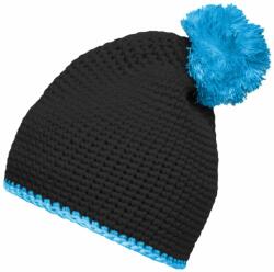 Daiber Căciulă tricotată cu dungă contrastantă și pompon MB7964 - Neagră / turcoaz | uni (MB7964-1710426)