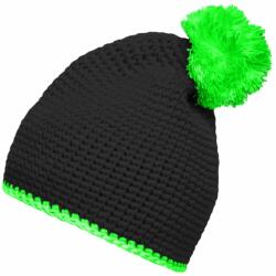 Daiber Căciulă tricotată cu dungă contrastantă și pompon MB7964 - Neagră / neon verde | uni (MB7964-1710424)