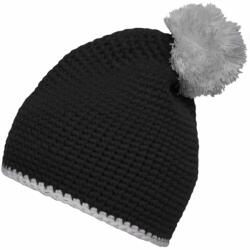 Daiber Căciulă tricotată cu dungă contrastantă și pompon MB7964 - Neagră / gri deschis | uni (MB7964-1744435)