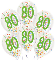 Amscan Happy Birthday 80 konfettivel töltött léggömb, lufi 6 db-os (DPA9909844)