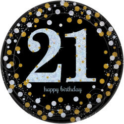 Amscan Happy Birthday Gold 21 Papírtányér 8 db-os 22, 9 cm (DPA9900565)