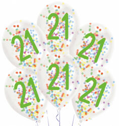 Amscan Happy Birthday 21 Droplets konfettivel töltött léggömb, lufi 6 db-os 11 inch (27, 5 cm) (DPA9909838)