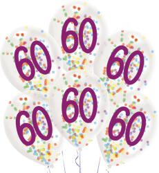 Amscan Happy Birthday 60 konfettivel töltött léggömb, lufi 6 db-os (DPA9909842) - kidsfashion