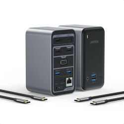 Choetech 15in1 HUB multifunctional USB Type C PD 100W - 4x USB 3.2 Gen1 (USB 3.0) / 4x USB Type C / 3x HDMI 4K / 1x VGA 1080p / 1x RJ45 1Gbps / 1x mini mufa 3, 5 mm DC / (H1UB- mini jack / M21)
