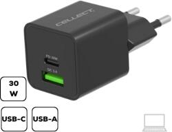 Cellect Hálózati gyorstöltő adapter 30W USB-A és C csatlakozóval, Fekete - fortunagsm - 2 670 Ft