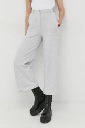 Love Moschino pantaloni de bumbac femei, culoarea gri, drept, high waist 9BYY-DKD00Y_90X