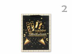 Ajándéktasak fekete/arany Happy Birthday közép 18x8x23cm 4féle 01616