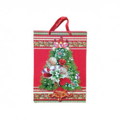 Karácsonyi ajándék tasak - Fenyőfás mintával 31x42x12 cm (71425)