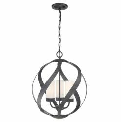 Quintiesse Lustră Blacksmith QN-BLACKSMITH-3P-OBK, 3x40W E14, IP44, H: min 56, 4 cm - max 303, 8 cm, D: 40, 7 cm, metal negru antichizat, sticla opal (QN-BLACKSMITH-3P-OBK)