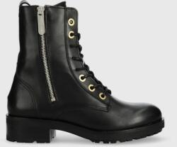 Tommy Hilfiger bőr bakancs Th Essentials Biker Boot fekete, női, téliesített, lapos talpú - fekete Női 39