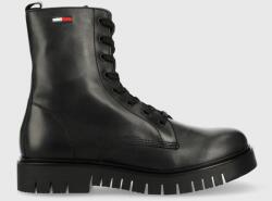 Tommy Jeans bőr bakancs Tommy Jeans Lace Up Wmns Boot fekete, női, lapos talpú - fekete Női 36