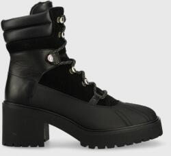 Tommy Hilfiger bőr csizma Heel Laced Outdoor Boot fekete, női, enyhén téliesített, magassarkú - fekete Női 36