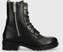 Tommy Hilfiger bőr bakancs Th Essentials Biker Boot fekete, női, téliesített, lapos talpú - fekete Női 36