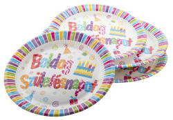  Boldog születésnapot papír tányér, 23cm-es, 6 db/csomag, vidám színek (CRW-PT44319) - officetrade