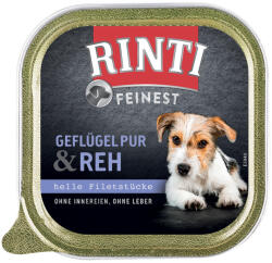 RINTI 11x150g RINTI Feinest tálcás nedves kutyatáp - Szárnyas pur & szarvas