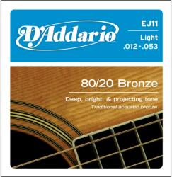 D'Addario EJ11 - 80/20 Bronze Acoustic Guitar Strings, Light, 12-53 - C415C