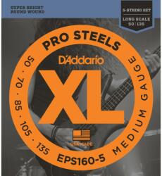 D'Addario EPS160-5 - 5-String ProSteels Bass Guitar Strings, Medium, 50-135, Long Scale - H236H