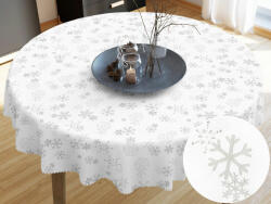 Goldea karácsonyi teflonbevonatú asztalterítő - ezüst hópihék fehér alapon - kör alakú Ø 100 cm