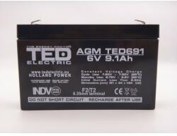 TED Electric Acumulator 6V 9.1 Ah 151mm x 34mm x 94mm VRLA AGM F2 / T2 TED