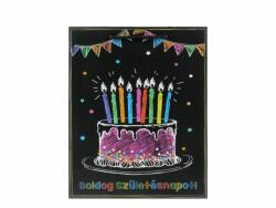 Ajándéktasak Boldog Születésnapot fekete tortás nagy 26x12, 5x32cm 02087