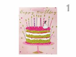 Ajándéktasak Happy Birthday rózsaszín/arany nagy 26x10, 5x32cm 4féle 02900