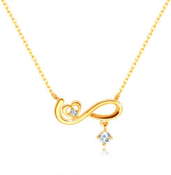 Ekszer Eshop 14 K sárga arany gyémánt nyaklánc - végtelen szimbólum, szív, briliánsok
