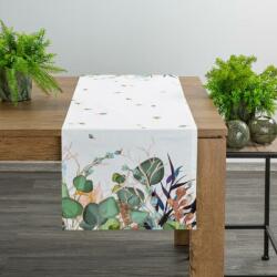 Eurofirany Egzotikus növény mintás pamut asztali futó Fehér 40x140 cm