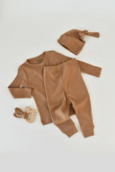 BabyCosy Set 3 piese: bluzita cu maneca lunga, pantaloni lungi si caciulita din bumbac organic si modal - Maro, BabyCosy (BC-CSYM21506)