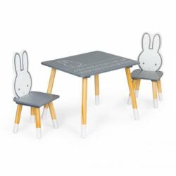 Eco Toys Set de masa cu alfabet si doua scaune in forma de iepuras pentru copii Ecotoys WH141 - Gri si natur (EDIWH141)