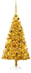 vidaXL Set brad de Crăciun artificial cu LED&globuri auriu 210 cm PET (3077520) - vidaxl